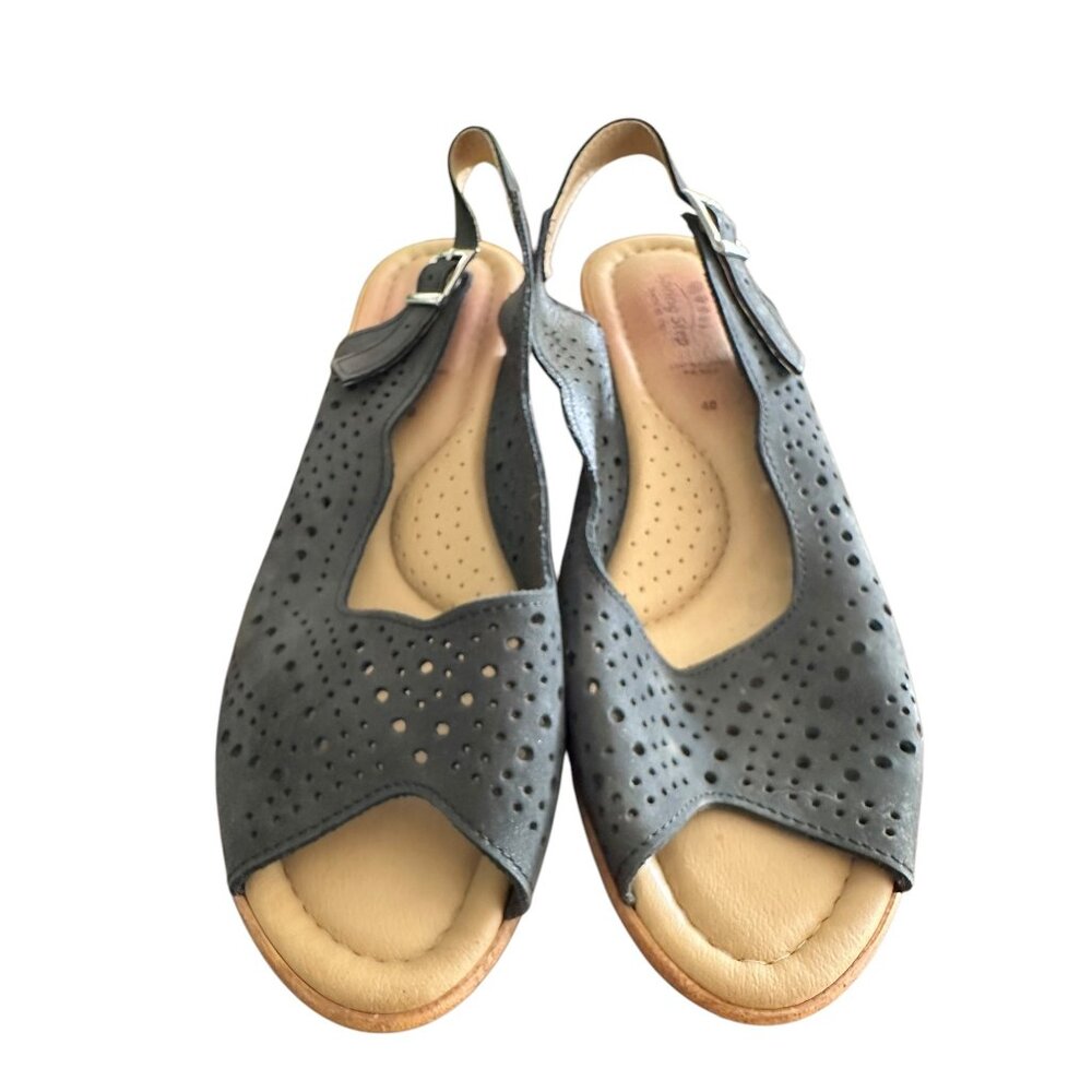 Spring Step Black Leather Wedge Sandals Size 40 Adjustable Strap Comfort Shoes